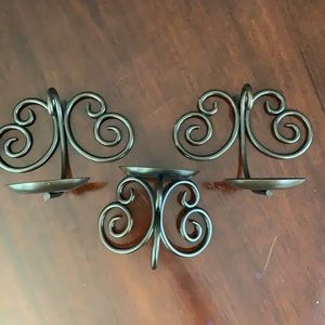 PartyLite bronze Viking pillar trio w/sconces